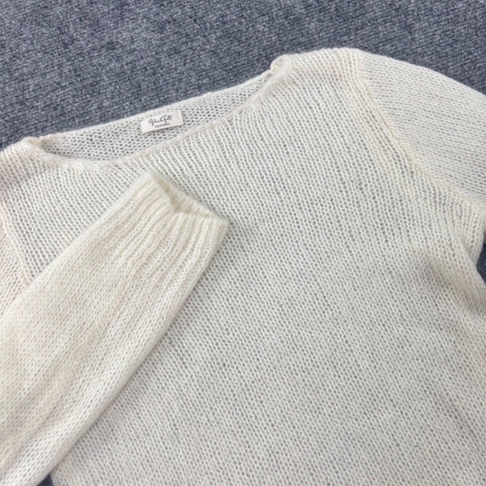 John Galt Sweater Medium White Mohair Wool Blend Open Knit Boat Neck Women's